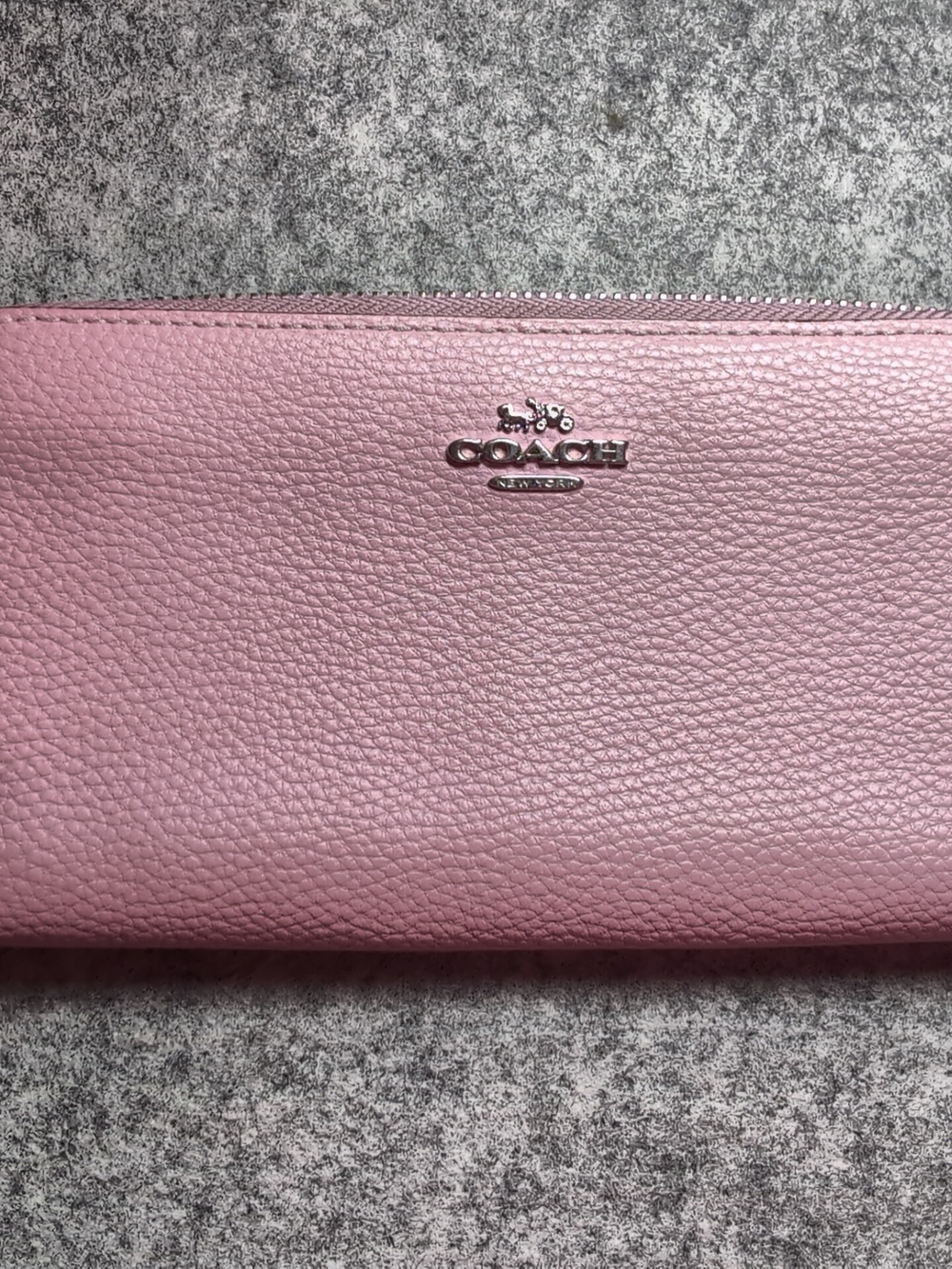 Coach Pink Pebbled Leather Zip Clutch Wallet